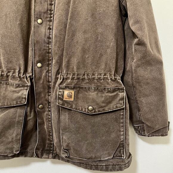 VTG Carhartt Men's Blanket Lined Canvas Chore Jacket Size L Brown Drawstring C52 - Picture 6 of 16